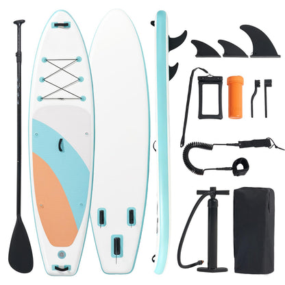 Inflatable Stand Up Paddle Board 10'6" x 33" x 6", 350 LBS Capacity Beginner-Friendly SUP Board with Paddle, Pump, Backpack, Leash, Waterproof Phone Bag and 3 Fins for Lake, Ocean or River Fun, Blue