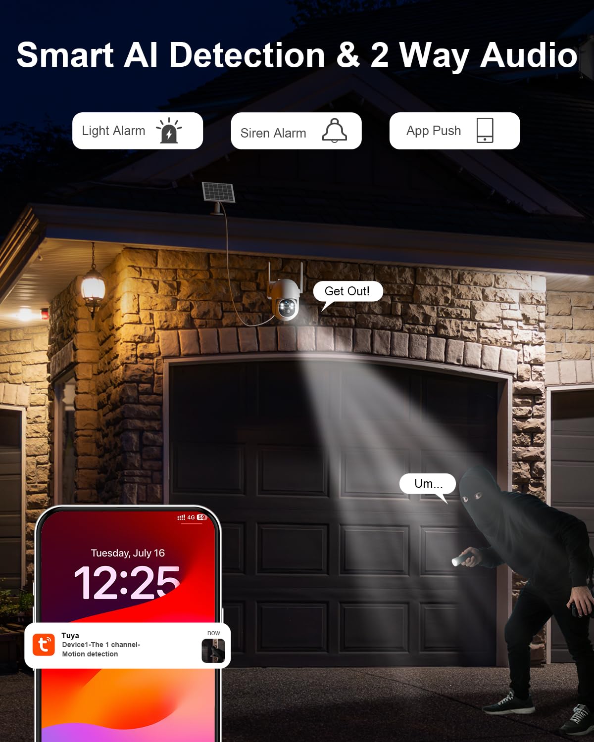 SANSCO 4G LTE Cellular Solar Security Camera, Lifetime Free Unlimited Data, No Monthly Fee, No WiFi Wireless Outdoor Cam, 2K Color Night Vision, 360° PTZ, 2-Way Audio, Built-in SIM, 64G TF Card, TUYA