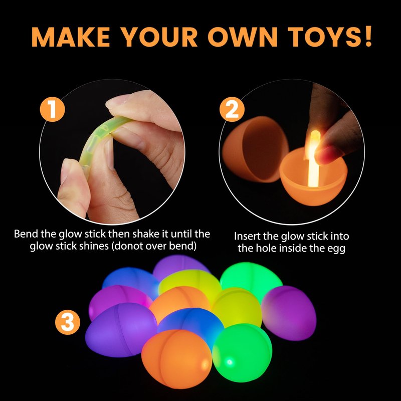 POPGIFTU Glow in the Dark Easter Eggs Bulk – 120 Prefilled Plastic Eggs with 240 Mini Glow Sticks for Night Egg Hunt, Easter Basket Stuffers, Party Favors & Classroom Prizes