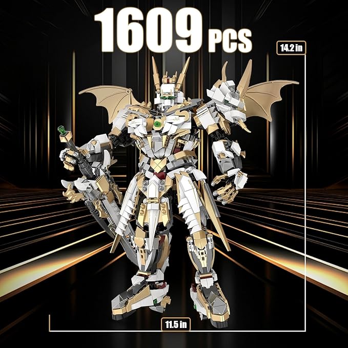 HIGH GODO Hero Mech Building Blocks Set for AdultsGolden Armor Robot Model Building Kit with Classic Swords Hard Core Chinoiserie Style Collectible Ninja Gifts for Man Teens Ages 14+ (1609 Pieces)