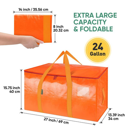 BALEINE 8-Pack Oversized Moving Bags with Reinforced Handles, Heavy-Duty Storage Tote for Clothes, Moving Supplies (Orange, 8-Pack)