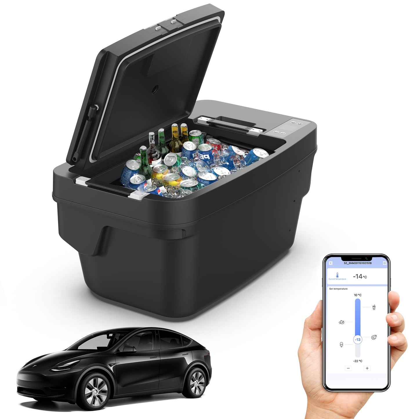 Car Refrigerator for Tesla Model Y 2017-2024, 2025-2026 Juniper, 12V Car Fridge for Model Y Trunk, 35qt (33L) Portable Freezer Cooler, -8°F to 50°F, 12/24V DC. Great for Camping, Road Trips & Home Use