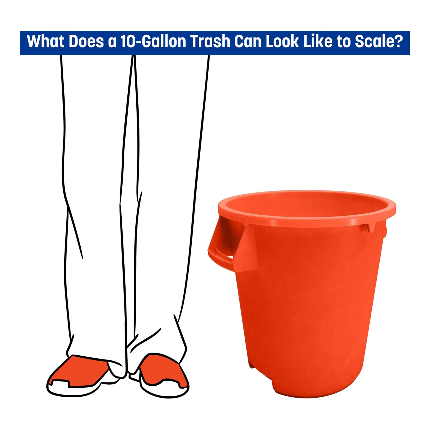 SPARTA Bronco Waste Container Trash Container, Round Trash Bin for Disposal, 10 Gallons, Orange, (Pack of 6)