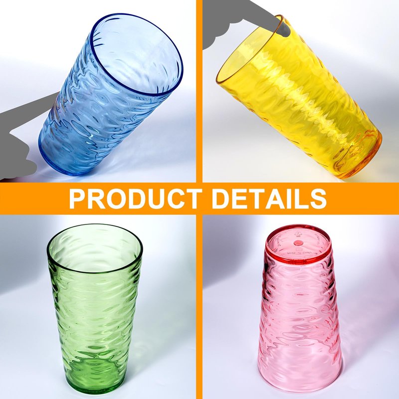 ZAINCA 14-ounce and 20-ounce Plastic Tumblers, Acrylic Drinking Glasses, set of 8 Multicolor Reusable Plastic Cups, Stackable, BPA-Free, Shatter-Proof, Dishwasher-Safe