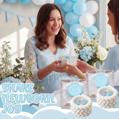 MTLEE 24 Pcs Baby Shower Candle Party Favors for Guests Blue Footprints Scented Candles with Bow Gift Box Ribbon Cute Feet Shaped Return Gifts Keepsakes for Baby Shower Gender Reveal Party Supplies