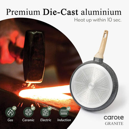CAROTE Non Stick Frying Pan Skillet, Omelet Pan, Healthy Non Toxic Granite Chef Pan, Induction Compatible Egg Frying Pan with Heat-Resistant Handle, PFOA-Free