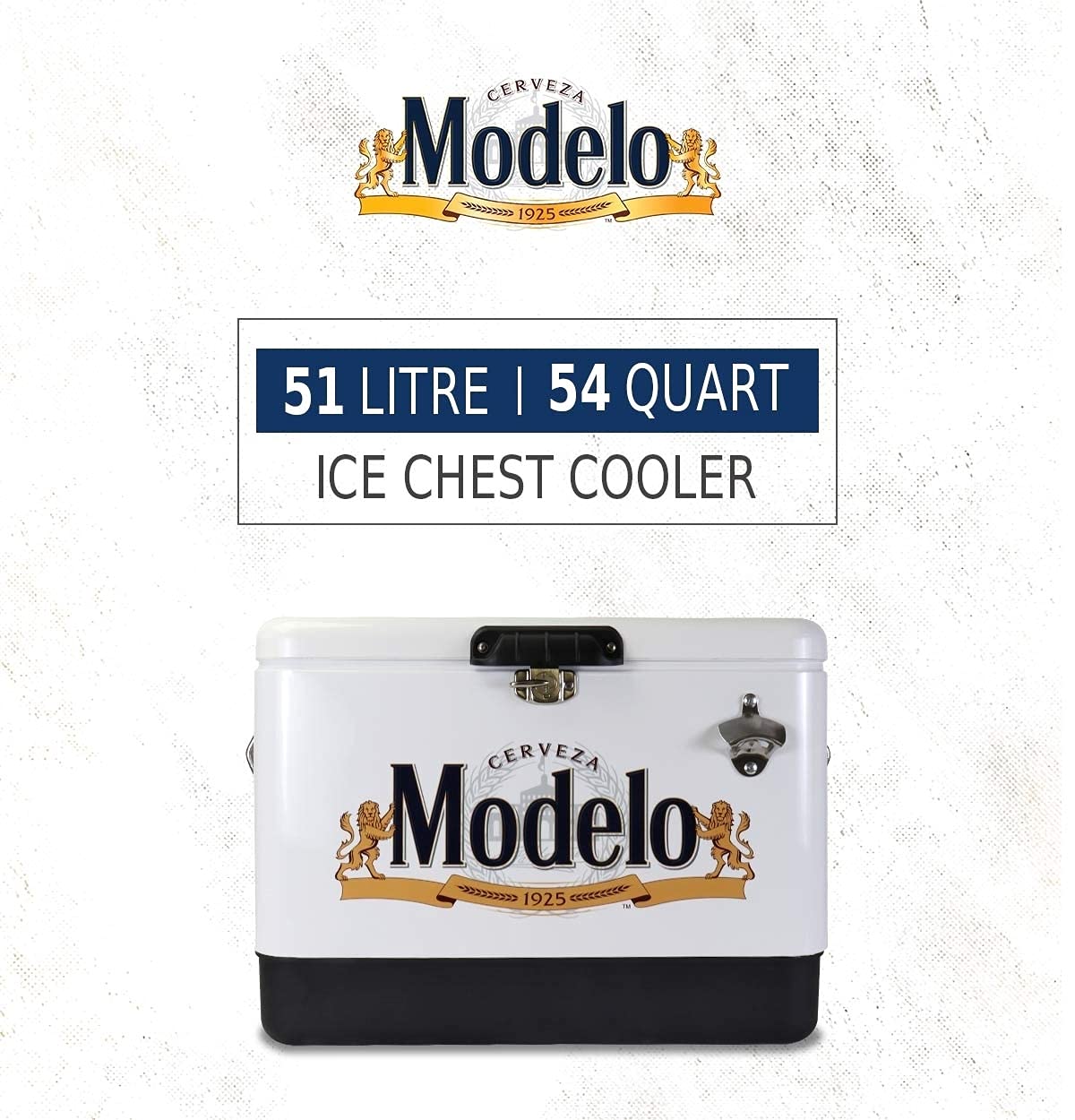 Modelo Ice Chest Cooler - Portable Ice Bucket with Bottle Opener, Vintage Style, Insulated for Camping, Beach, Picnic, RV, BBQs, Tailgating, Fishing, Stainless Steel 85 Can Ice Box, 51L (54 qt)