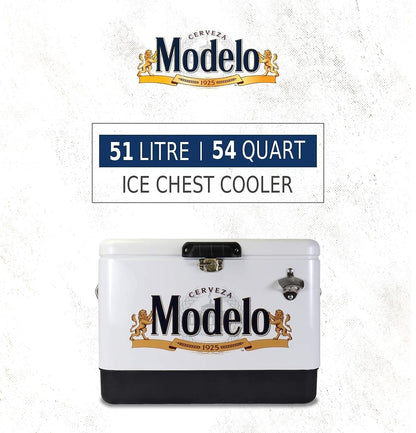 Modelo Ice Chest Cooler - Portable Ice Bucket with Bottle Opener, Vintage Style, Insulated for Camping, Beach, Picnic, RV, BBQs, Tailgating, Fishing, Stainless Steel 85 Can Ice Box, 51L (54 qt)