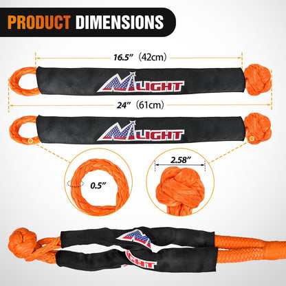 Nilight Kinetic Recovery Tow Rope Kit with 2 Soft Shackle 1" x 30ft Heavy Duty Offroad Tow Rope Snatch Strap Towing Strap kit (33,000LBS) for UTV ATV SUV Truck Car Jeep Tractor