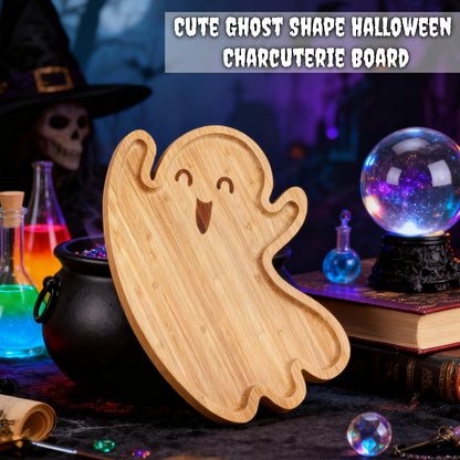 Mezchi Cute Ghost Shape Halloween Charcuterie Board, Decorative Bamboo Serving Platter Tray, Wood Cheese Cutting Board, Charcuterie Tray Plates for Halloween Kitchen Decor, Gifts