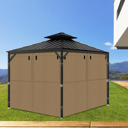 aonear Gazebo Privacy Curtains 10' x 10' with Mosquito Windows, 4-Panels Side Wall with Zipper Universal Replacement for Patio, Outdoor Canopy, Garden and Backyard, Khaki (Curtain Only)