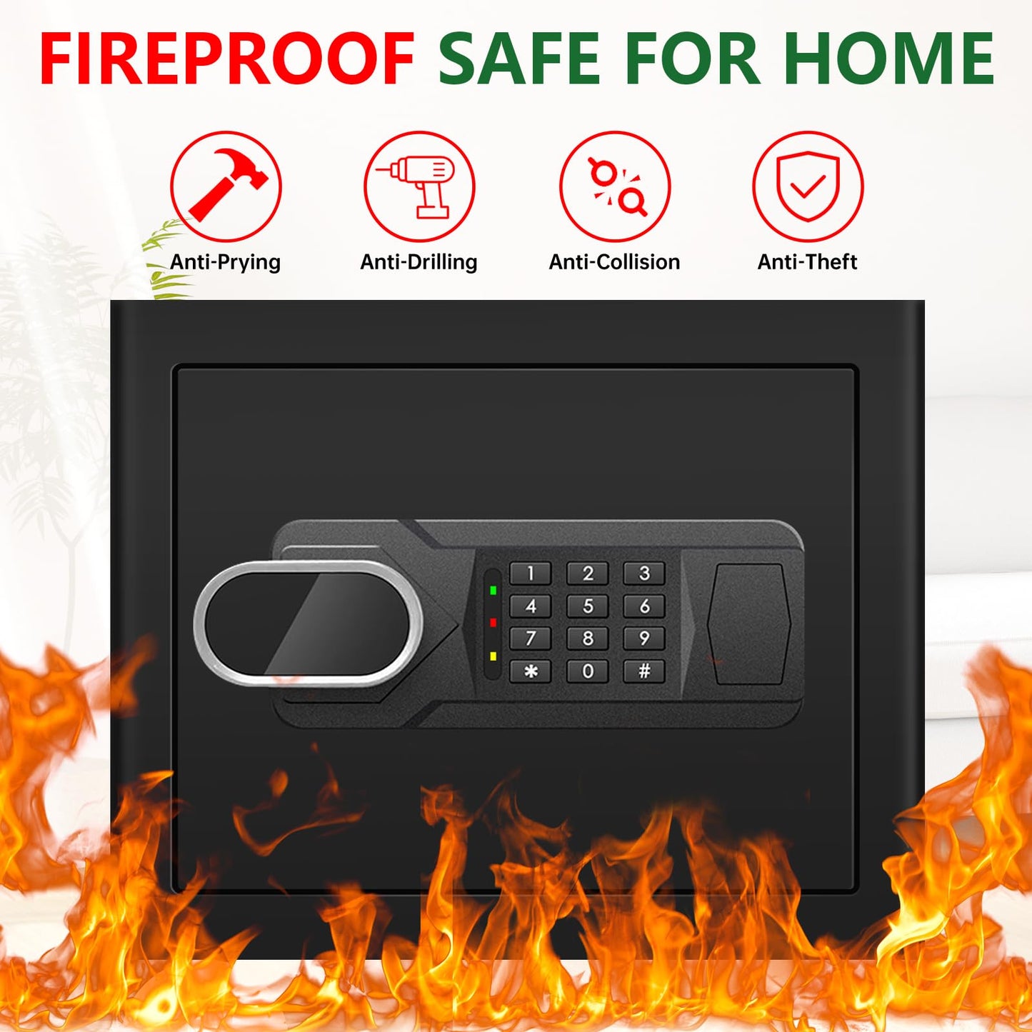 1.8 Cubic Feet Small Fire Safe Box for Home, Fireproof Lock Box, Security Money Safe with Digital Keypad, Spare Keys and Removable Shelf, Personal Home Safes for Money, Jewelry, ID Documents