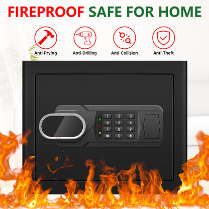 1.8 Cubic Feet Small Fire Safe Box for Home, Fireproof Lock Box, Security Money Safe with Digital Keypad, Spare Keys and Removable Shelf, Personal Home Safes for Money, Jewelry, ID Documents