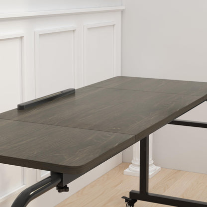 TigerDad Tilt Overbed Table with Wheels, Height Adjustable Rolling Desk for King Queen Bed, Tilting Laptop Cart Mobile Computer Workstation, Dekuwood