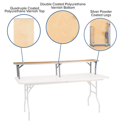 Flash Furniture Amara 72" x 12" x 12" Birchwood Bar Top Riser with Folding Silver Legs, Wooden Foldable and Portable Riser for Event and Bar Tables