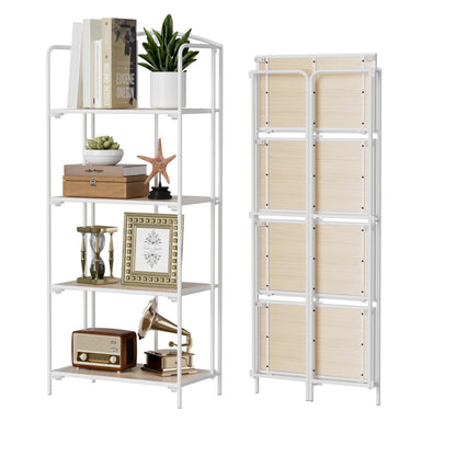 Crofy No Assembly Folding Bookshelf for Living Room, 4 Tier White Collapsible Book Shelf for Home Office, Portable Bookcase Storage Organizer