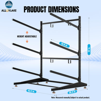 AlloyLake 3-Tier Freestanding Kayak Storage Rack, Heavy Duty Outdoor Canoe Stand for Garage & Dock, 330 lbs Capacity, Rust-Proof 304 Stainless Steel Hardware (Black)