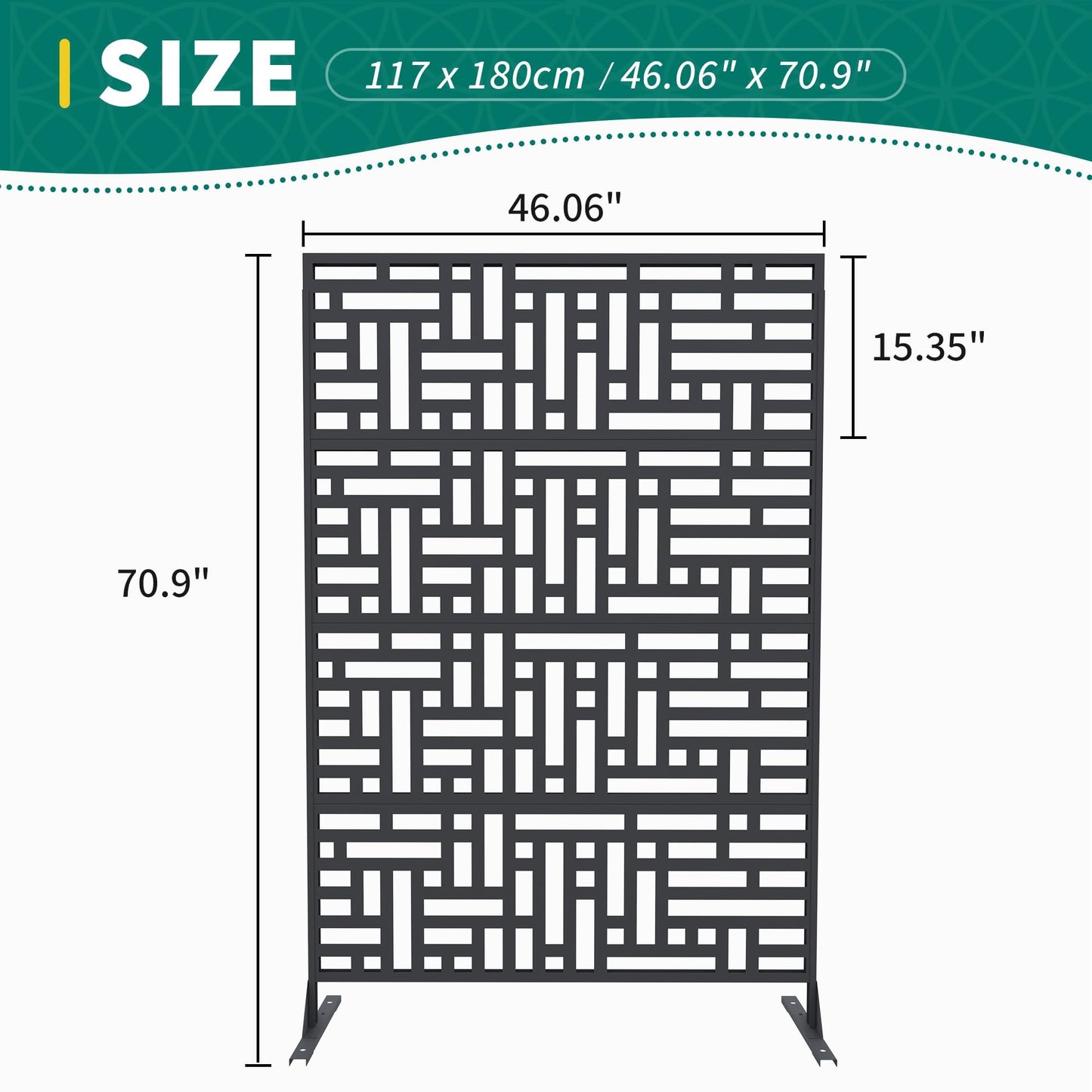 Metal Privacy Screen Outdoor - 71"x46" Freestanding Privacy Panels for Patio, Deck, Lawn & Garden, Weather-Resistant Rustproof Room Divider with Stand