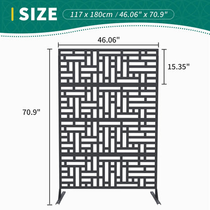 Metal Privacy Screen Outdoor - 71"x46" Freestanding Privacy Panels for Patio, Deck, Lawn & Garden, Weather-Resistant Rustproof Room Divider with Stand