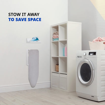 Ivation Wall-Mounted Ironing Board With Storage Shelf, Foldable 36.2” x 12.2”, Fold Down Ironing Station for Home, Apartment &, Easy-Release Lever, Removable Cotton Cover & Dorms, Hardware Included