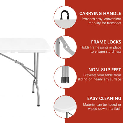 Elevon 6FT Folding Tables – Heavy Duty Portable Foldable Table with Built-in Handle, 300 lb Capacity – Ideal for Events, Parties, Crafts, Camping & Dining (4-Pack)