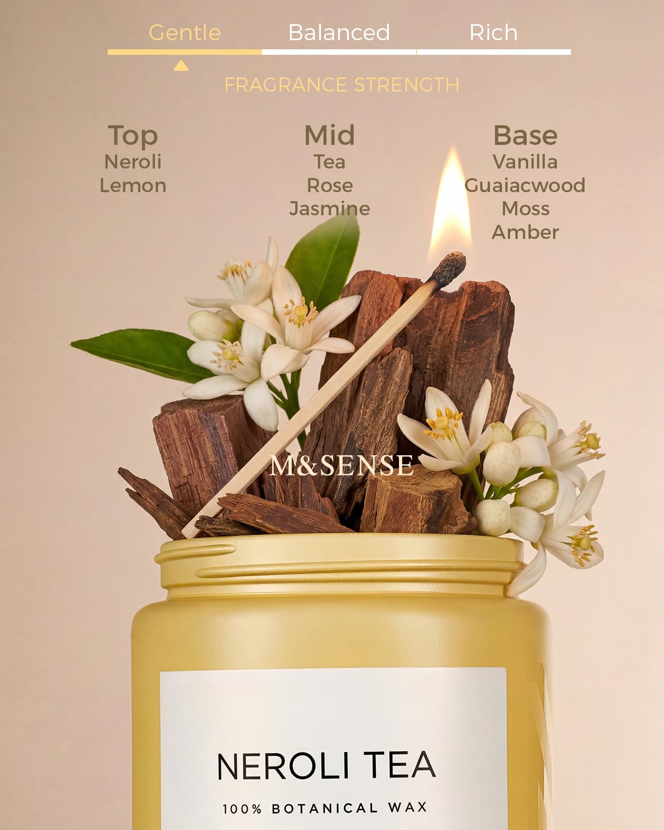 M&SENSE Neroli Tea Scented Candle, 19.4oz 110 Hours Long Lasting Burn 2 Wick Non Toxic Natural Soy Wax Candle for Women, Slow Burning Home Fragrance Gifts for Stress Relief & Relaxing