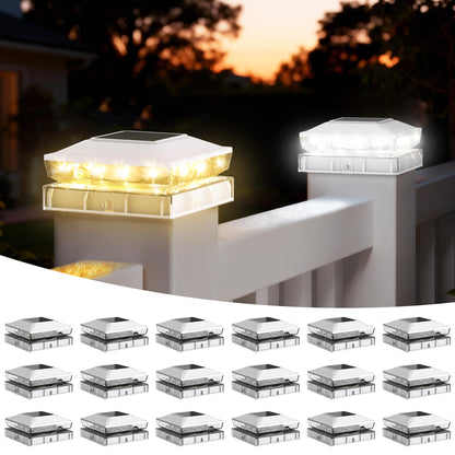 KEILAIMO Solar Post Cap Lights Outdoor, 18 Pack Upgraded Waterproof Deck Fence Post Solar Lights for 3.5x3.5 4x4 5x5 Vinyl/Wood Posts, 10-12 Hours Warm/Cool White Glow for Garden/Patio/Porch - White