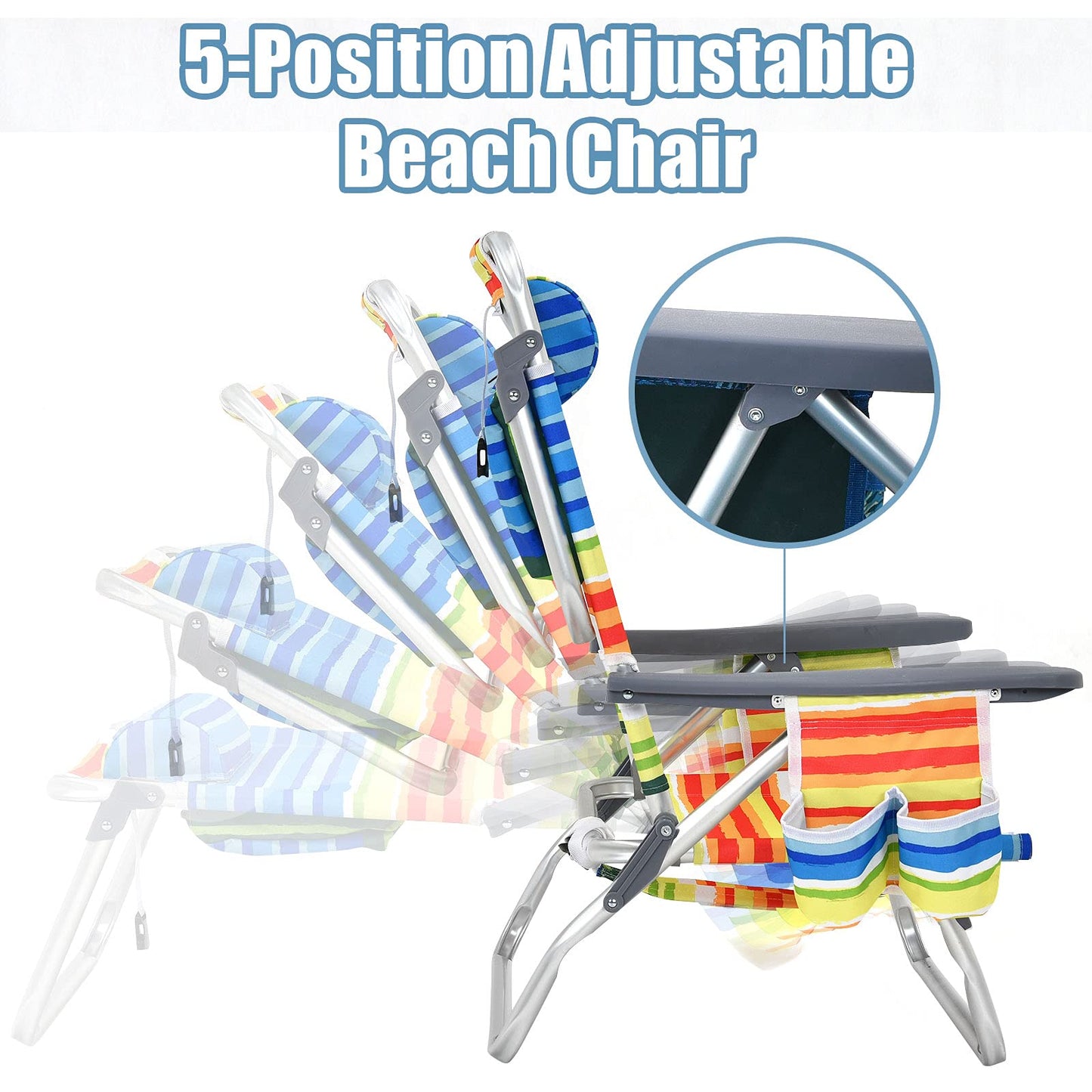 Giantex Folding Camping Chair, 3 PCS Beach Chair and Aluminum Table Set, Patio Sling Chairs with 5 Adjustable Position, Backpack Lawn Chair for Fishing, Travelling, Sunbathing Chairs Set