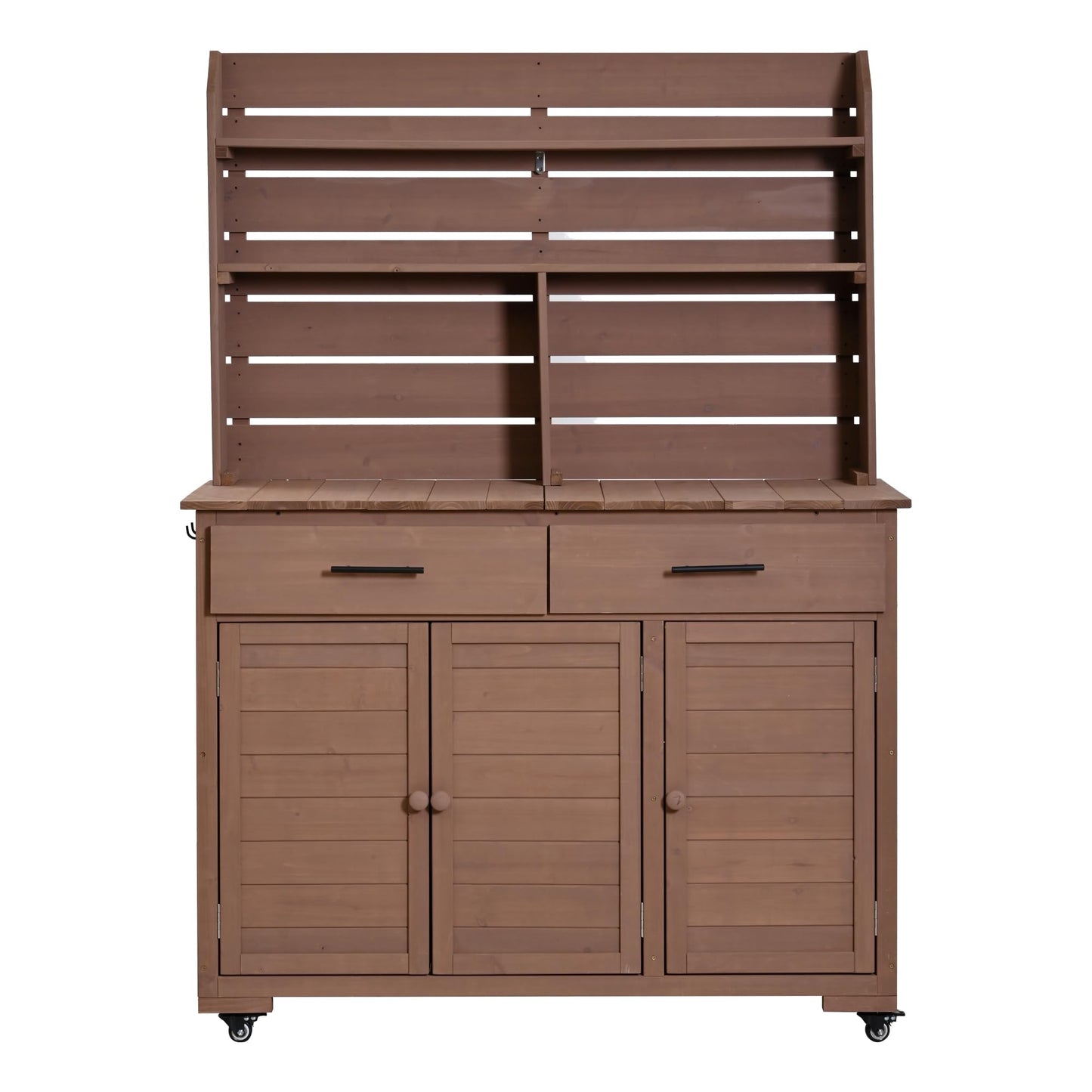 Outdoor Grill Cart with Storage Cabinet, Wood Outdoor Kitchen Island Prep Cart Grill Station for Food Prep and BBQ, Brown