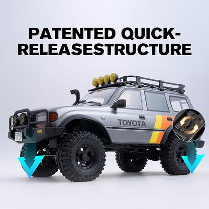 FMS RC Crawler 1/10 FCX10 Land Cruiser LC80 RS Toyota Licensed 4WD 2.4Ghz RC Rock Truck Hobby Grade RC Model Climbing Car Remote Control Car Off Road Vehicle for Adults FMS11042RSGY