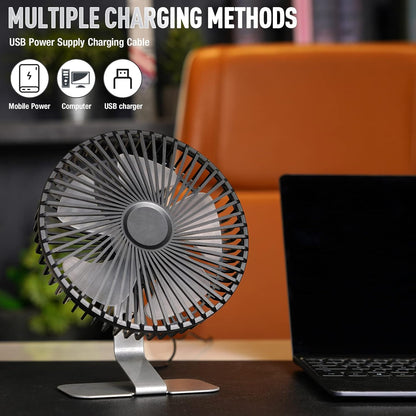 SLENPET USB Mini Desk Fan - 6 Inch Ultra-Quiet, 4 Speeds, 90° Adjustable, Portable Silver Fan for Home Office