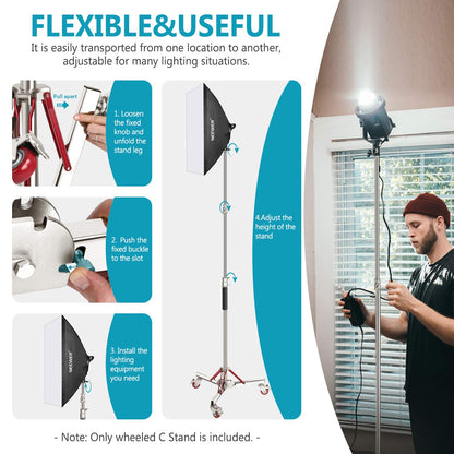 Neewer Heavy Duty Light Stand with Casters, Adjustable Tripod Stand with 100% Stainless Steel, Photography Wheeled Base Stand for Studio Softbox, Monolight, Reflector, Max Height: 10ft/305cm