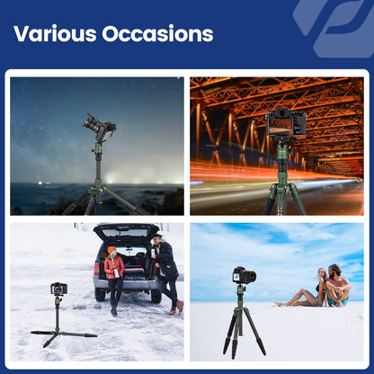 Fotopro 62" Carbon Fiber Travel Tripod, Lightweight Compact Camera Tripod with 360 Degree Ball Head, Detachable Monopod with Arca-Swiss QR Plate and Bag, Load up to 8KG/17.63lbs, Weighs only 2lb