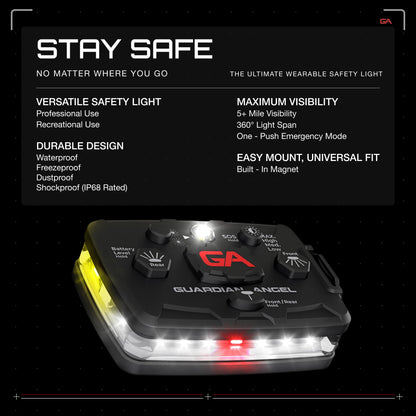 Guardian Angel Elite Series Safety Light - White Front & Yellow Rear - Rechargeable, Magnetic, Hands-Free Wearable & Mountable LED Flashlight for Construction, Roadside, Utility & Industrial PPE