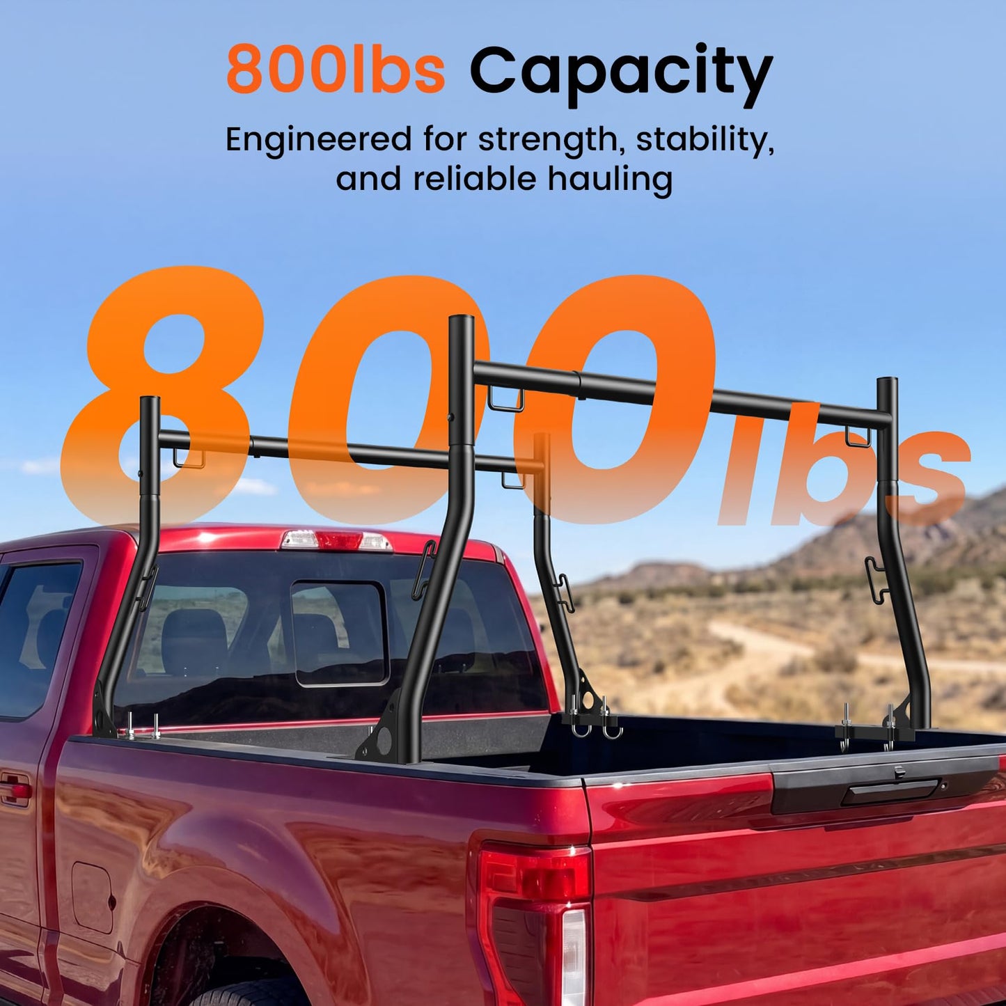 JY PERFORMANCE Truck Ladder Racks 800Ibs Capacity Extendable Pick-up Truck Bed Ladder Rack, Universal Heavy Duty (NO Drilling)