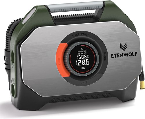 ETENWOLF Vortex S7 Tire Inflator - Portable Air Compressor for Heavy-Duty Vehicles | 160PSI, 38400mAh Battery, Dual Cylinder (Olive Green)
