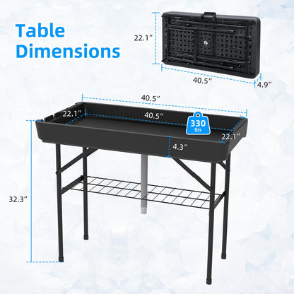SHAREWIN Party Outdoor Cooler Table, Black Skirt &Drain Hose Plastic Chill Table to Keep Drinks Cool, Portable Foldable Self-Serving Beverage Ice Cooler Bar for Wedding, Picnics, Barbecues, Fishing