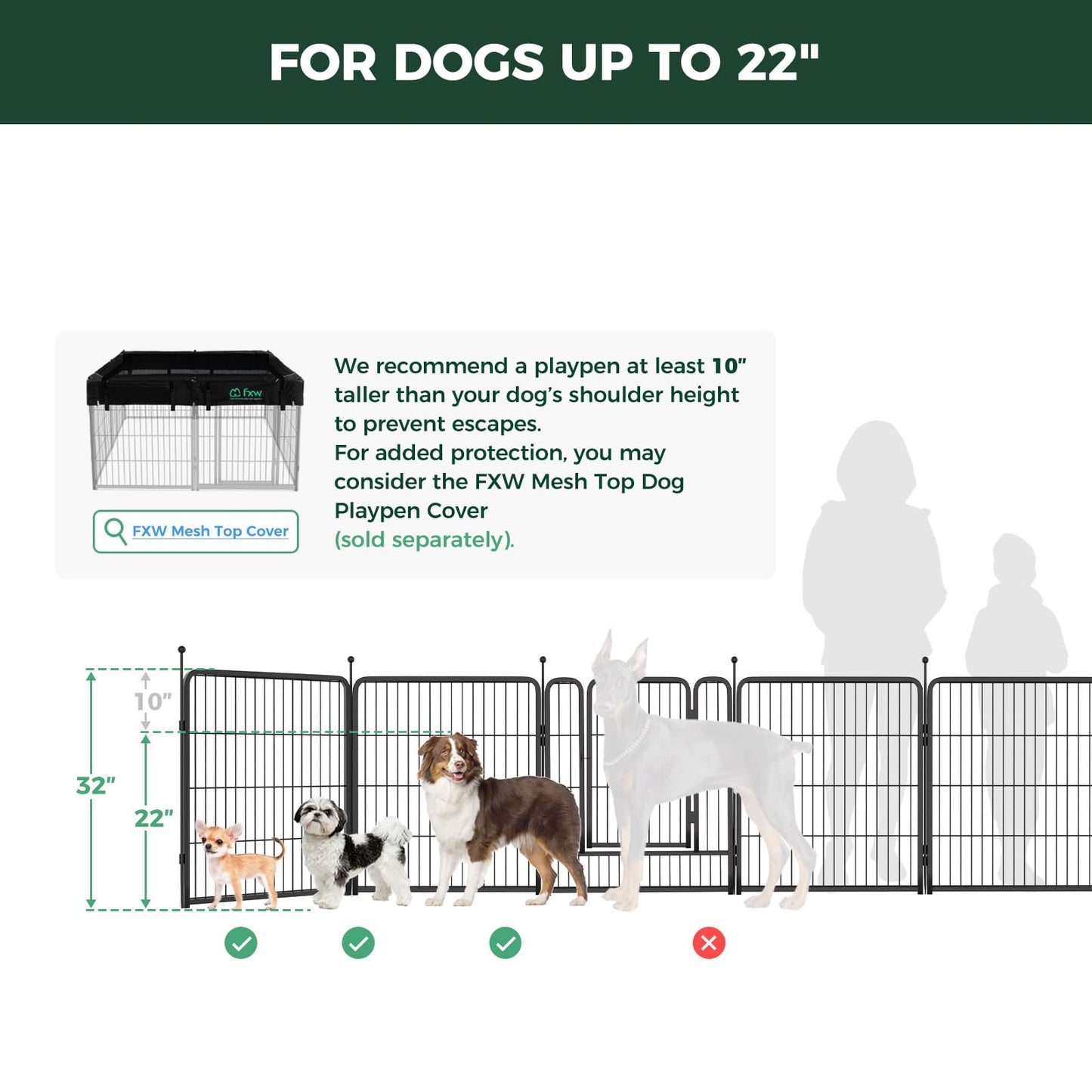 FXW Rollick Unleashed Dog Playpen for Indoor, Yard, RV Camping, 32 inch 8 Panels for Small and Medium Dogs│Patented