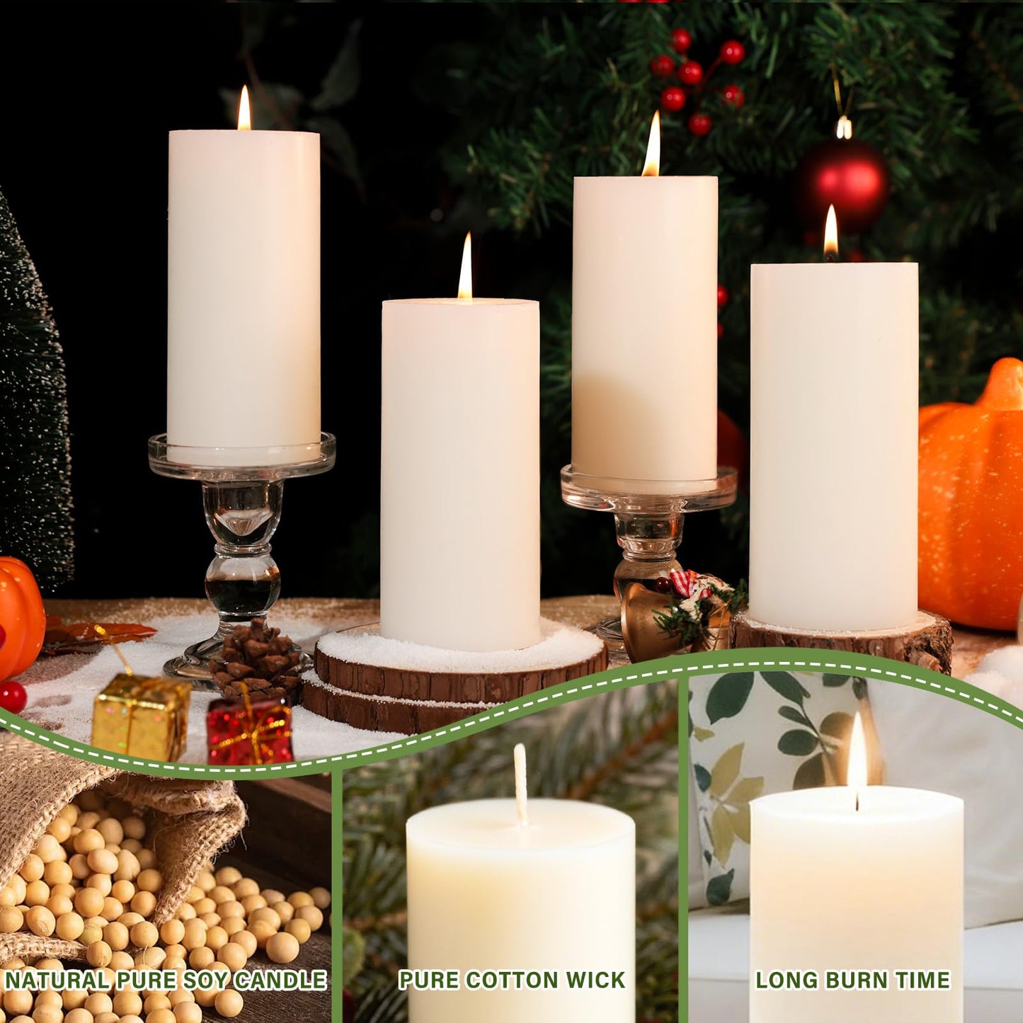 2.8x6 Inch Soy White Pillar Candles 255 Hours Long Burning Natural Unscented Non-Toxic White Soy Wax Candle Handmade Smokeless Soybean Pillar Candle for Wedding Table Home, 3 Pack