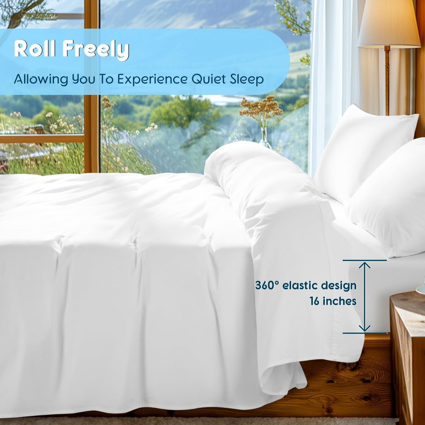 SONORO KATE 100% Egyptian Cotton Sheets Set - Luxury 5-Star Hotel Quality, Soft & Breathable | 4-Piece Queen Set (White)
