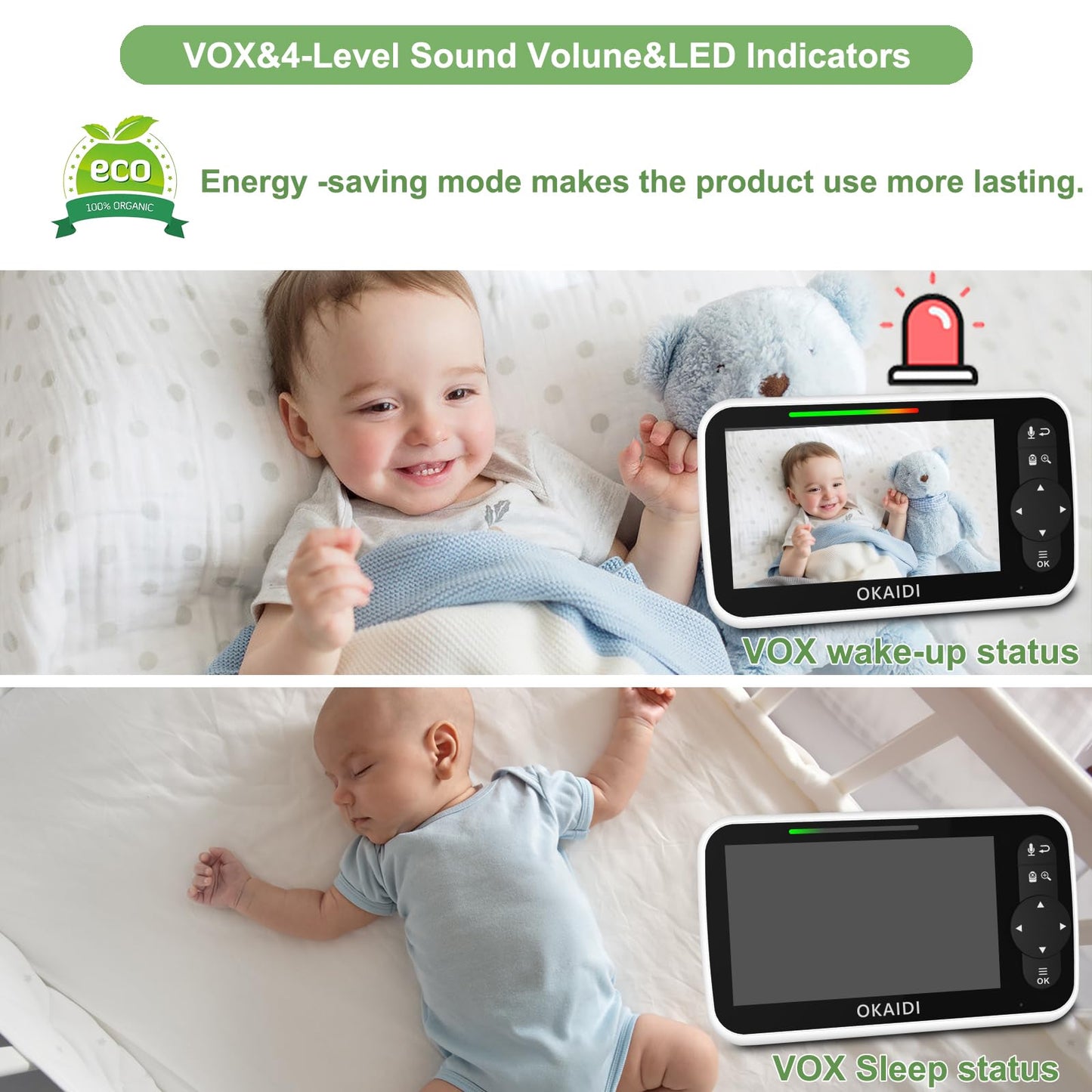 OKAIDI Baby Monitor with Camera and Audio, 5" Large Screen with 30-Hour Battery, 1000ft Range Video Baby Monitor, Remote Pan-Tilt-Zoom Baby Monitor No WiFi, Night Vision, VOX, 2-Way Talk, 8 Lullabies
