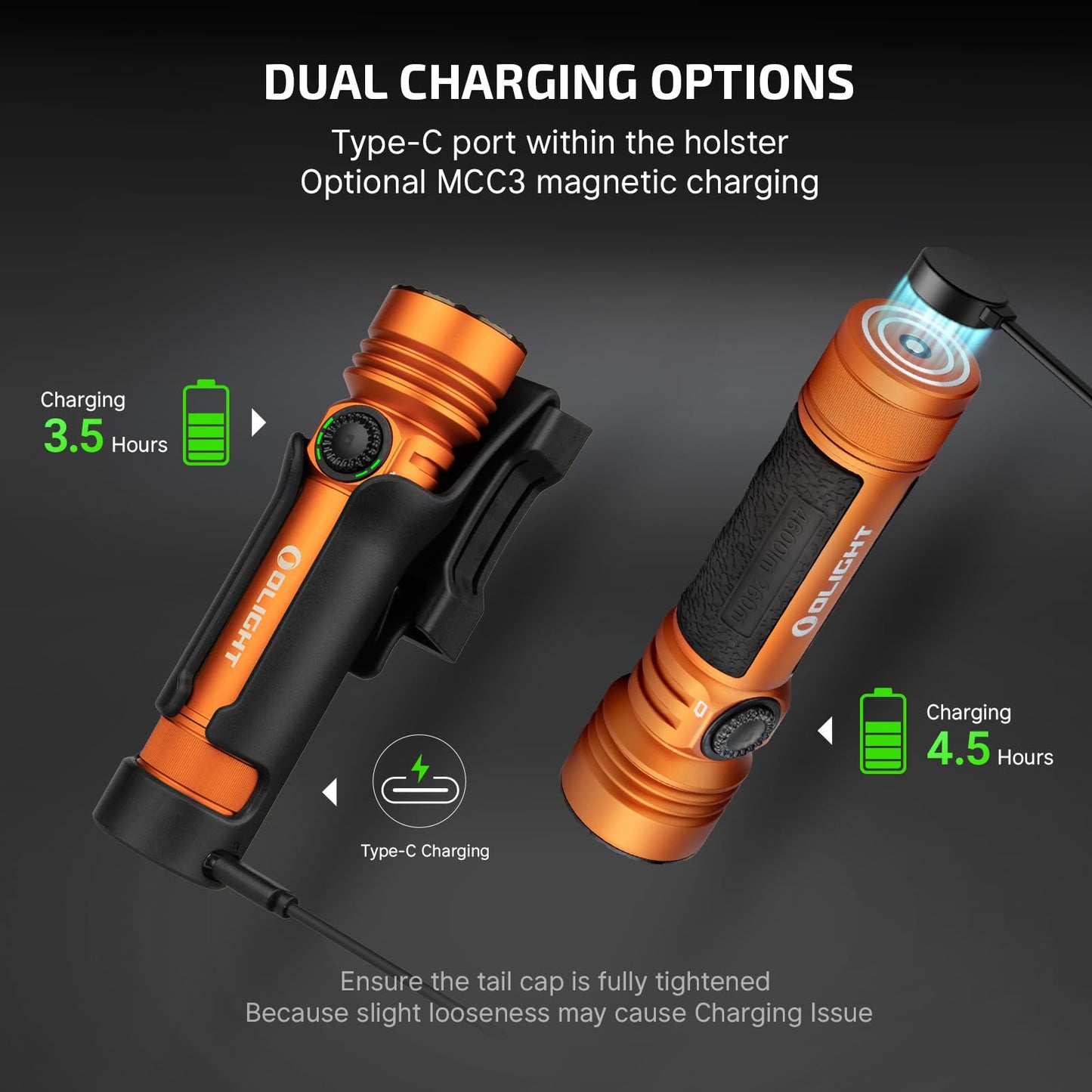 OLIGHT Seeker 4 Pro Rechargeable Flashlights, 4600 Lumens High Powerful Bright Light with USB C Holster, Waterproof IPX8 for Emergencies, Camping, Searching (Orange Cool White)