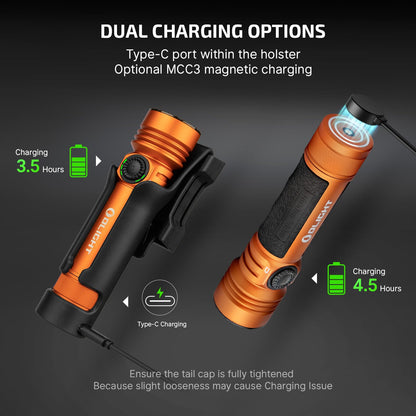 OLIGHT Seeker 4 Pro Rechargeable Flashlights, 4600 Lumens High Powerful Bright Light with USB C Holster, Waterproof IPX8 for Emergencies, Camping, Searching (Orange Cool White)