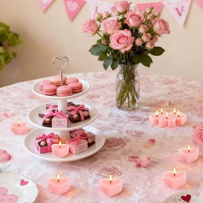 50Pcs Valentines Day Tealight Candles Rose Scented in Clear Cup,Love Pink Wax Votive Candle for Valentine's Day,Home Decor,Wedding, Anniversary, 4Hours Heart Shaped