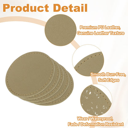 uxcell 20 Pcs Leather Patches for Hats, Round Leather Hat Patches with Adhesive, Rustic Faux Iron on Blank Patch for Laser Engraving Fabric Repair Sew Crafts, Khaki