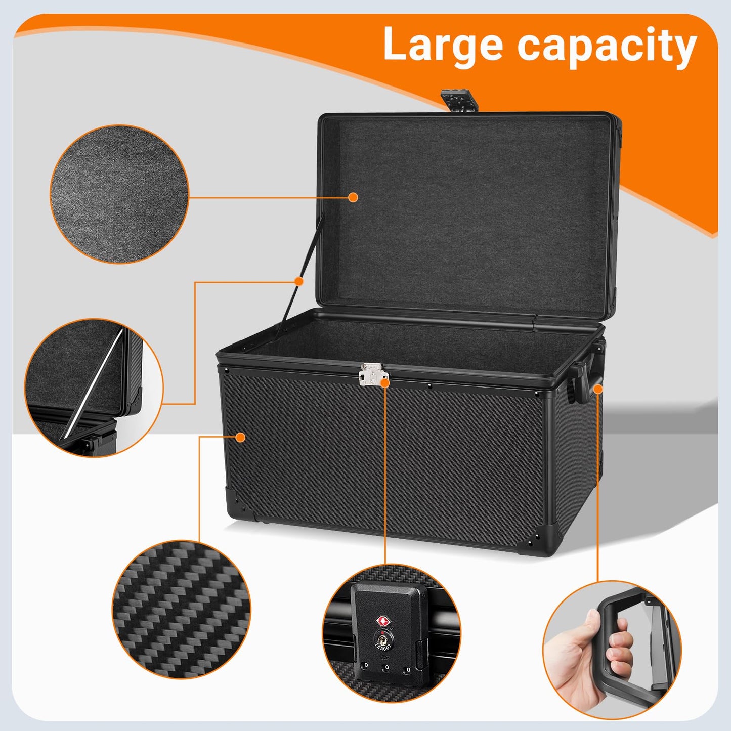 T-carbon Carbon Fiber Trunk Organizer – Lightweight Performance Storage Vehicles Trunk Storage Automotive Storage System Performance Cargo Box Utility Case 20 * 13 * 13.4IN,Black
