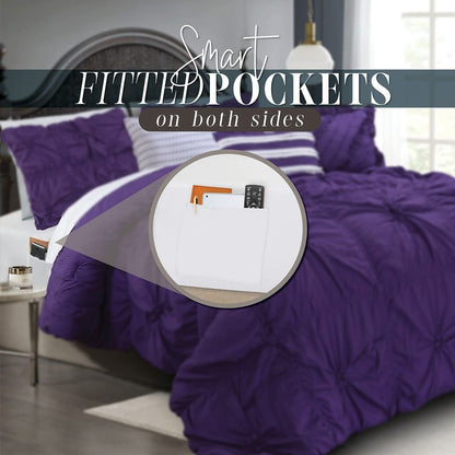 Elegant Comfort Amy 12-Piece Oversized Comforter, Bed-in-a-Bag Including 6-Piece Sheet Set Featuring Smart Pockets and Matching Decorative Pillows, Amy 12PC Oversized Comforter, Cali King, Purple