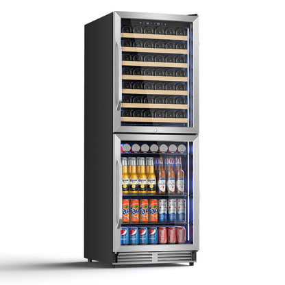 Tylza 24'' Wine and Beverage Refrigerator, Dual Zone Wine Fridge with 190 Cans and 90 Bottles, Upgraded Compressor, Low-E Tempered Glass, Safety Lock, 2 In 1 Beverage Fridge for Home or Commercial