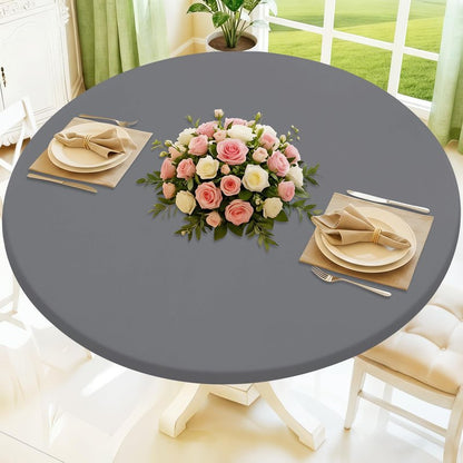Moosfor Round Spandex Tablecloth, Elastic Fitted Waterproof Tablecloths for 18"-24" Tables, Stretch Washable Picnic Table Cover for Camping, Dining, Indoor and Outdoor, Grey