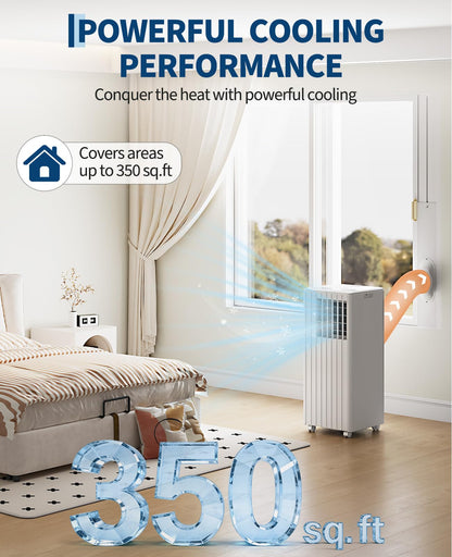 Garvee 8000 BTU Portable Air Conditioner, 3-in-1 Cooling, Dehumidifying & Fan for Rooms Up to 350 Sq. Ft | Quiet Sleep Mode | Energy-Saving 24-Hr Timer | AC Unit w/Remote & Full Window Kit, White